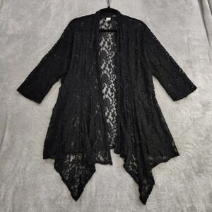 VTG Double Take 1X Black Lace Mesh Cardigan WhimsiGoth Witchy Grunge 90s